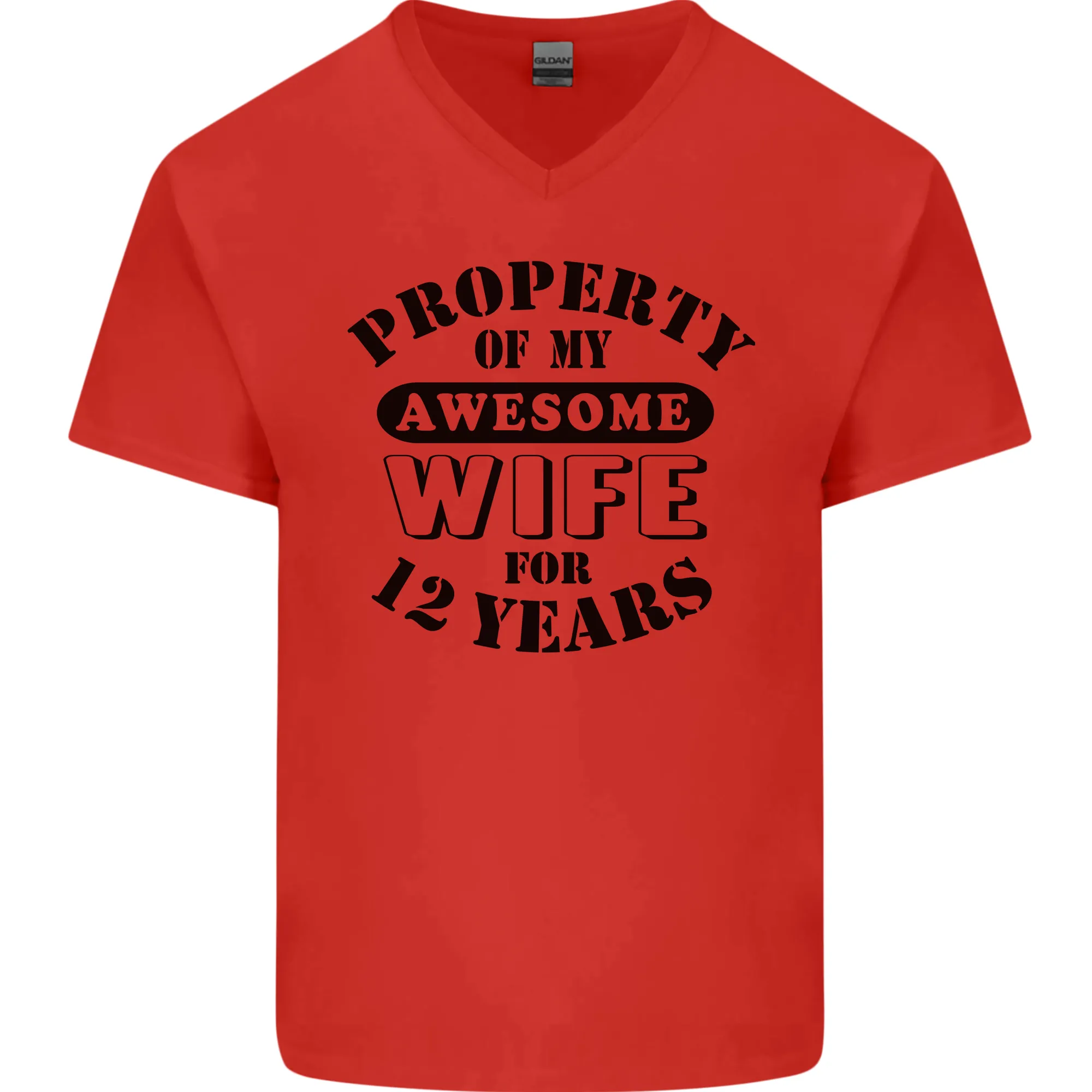 12th Wedding Anniversary 12 Year Funny Wife Mens V-Neck Cotton T-Shirt