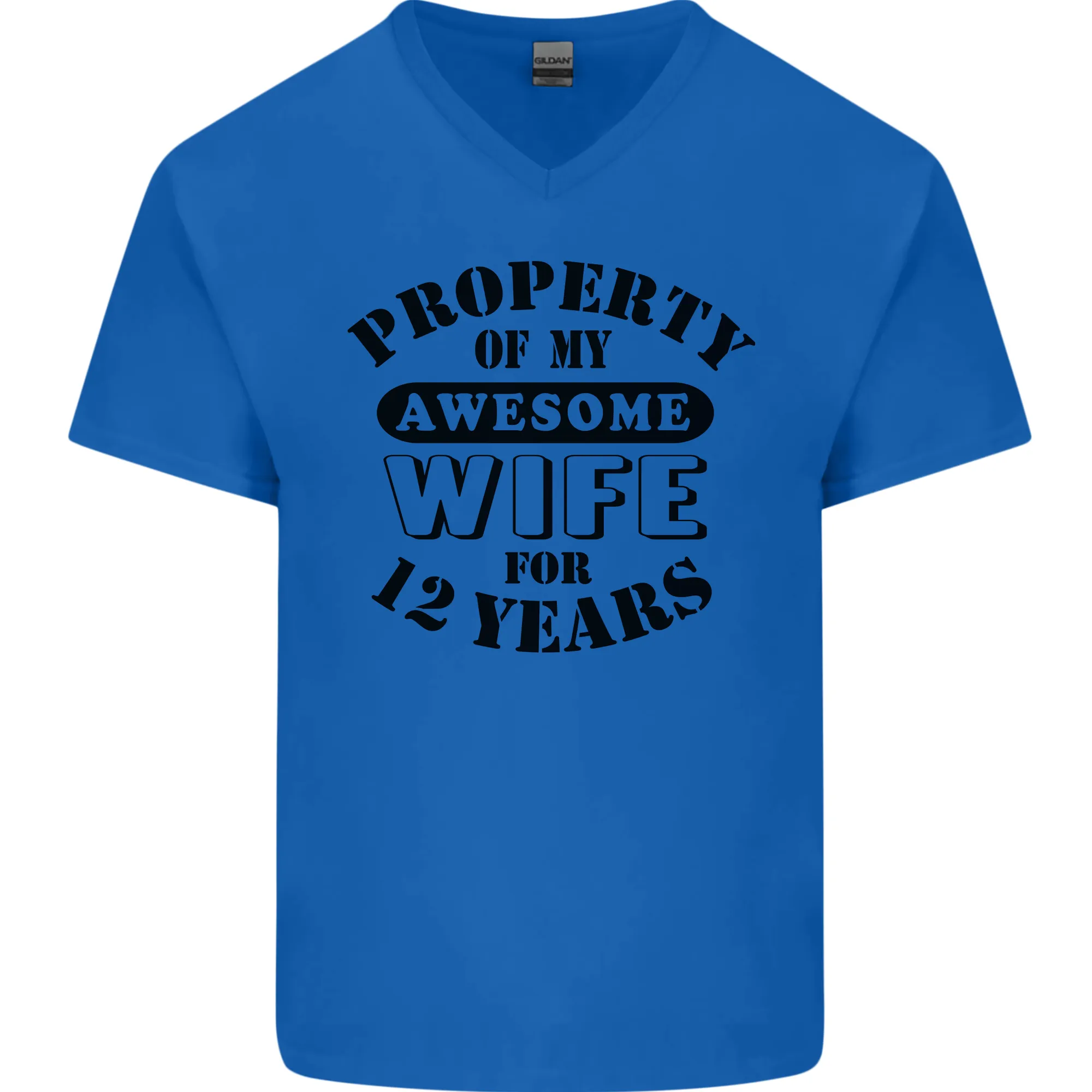 12th Wedding Anniversary 12 Year Funny Wife Mens V-Neck Cotton T-Shirt