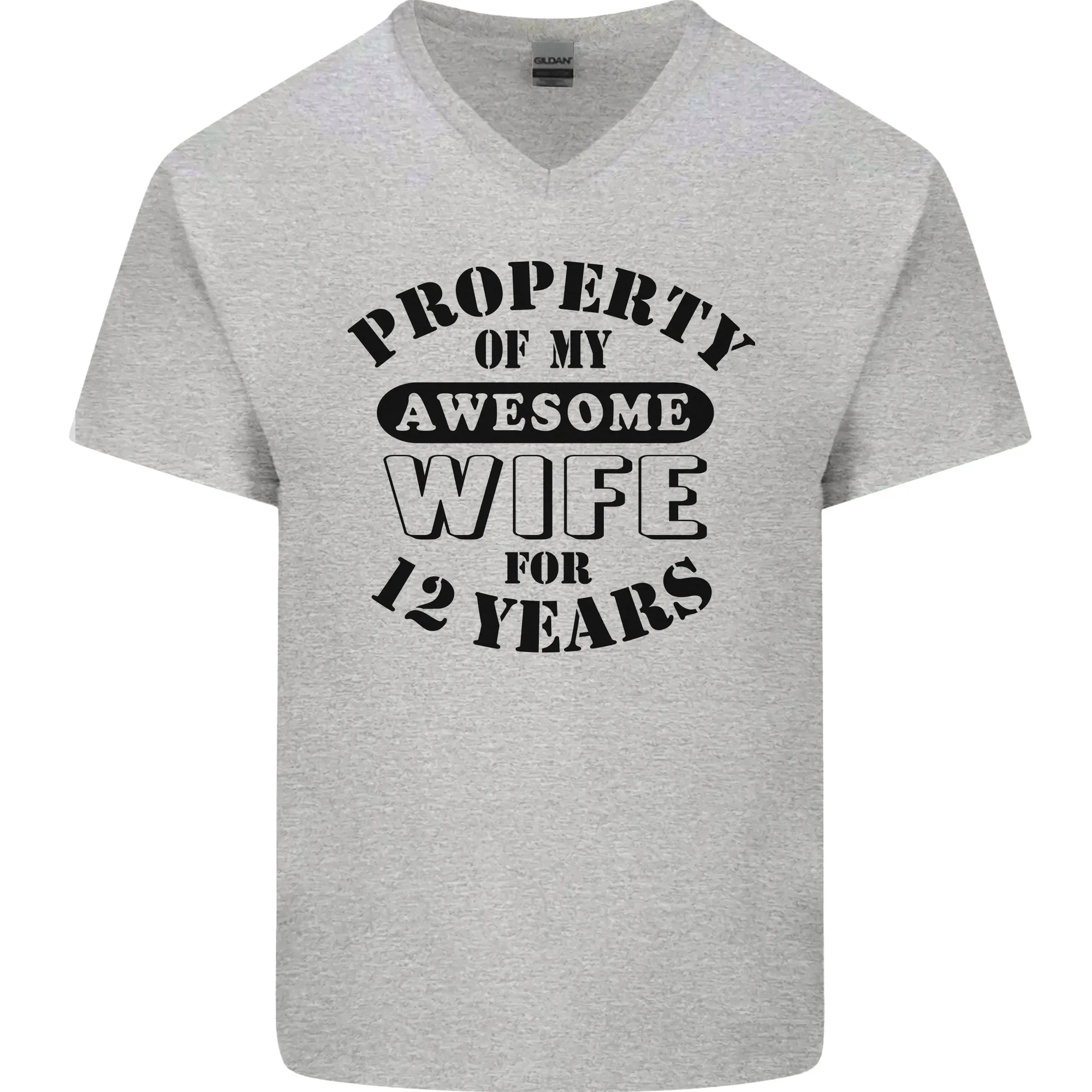 12th Wedding Anniversary 12 Year Funny Wife Mens V-Neck Cotton T-Shirt