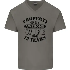 12th Wedding Anniversary 12 Year Funny Wife Mens V-Neck Cotton T-Shirt