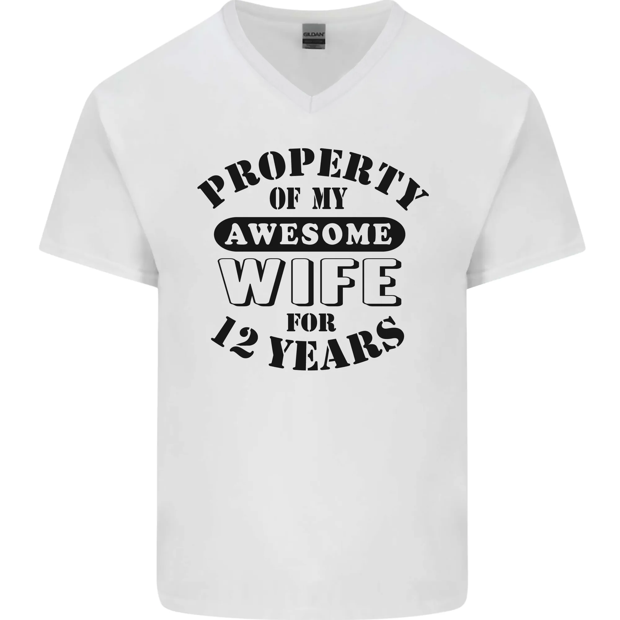 12th Wedding Anniversary 12 Year Funny Wife Mens V-Neck Cotton T-Shirt
