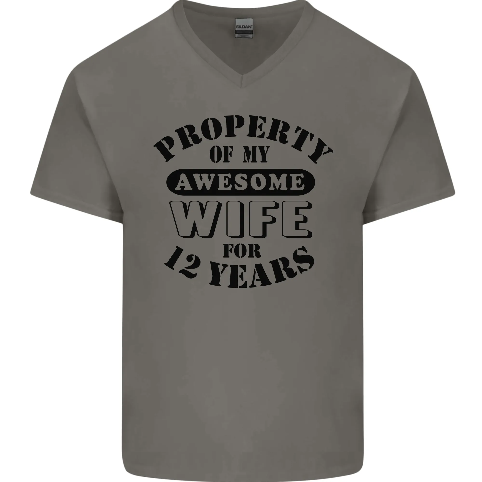 12th Wedding Anniversary 12 Year Funny Wife Mens V-Neck Cotton T-Shirt