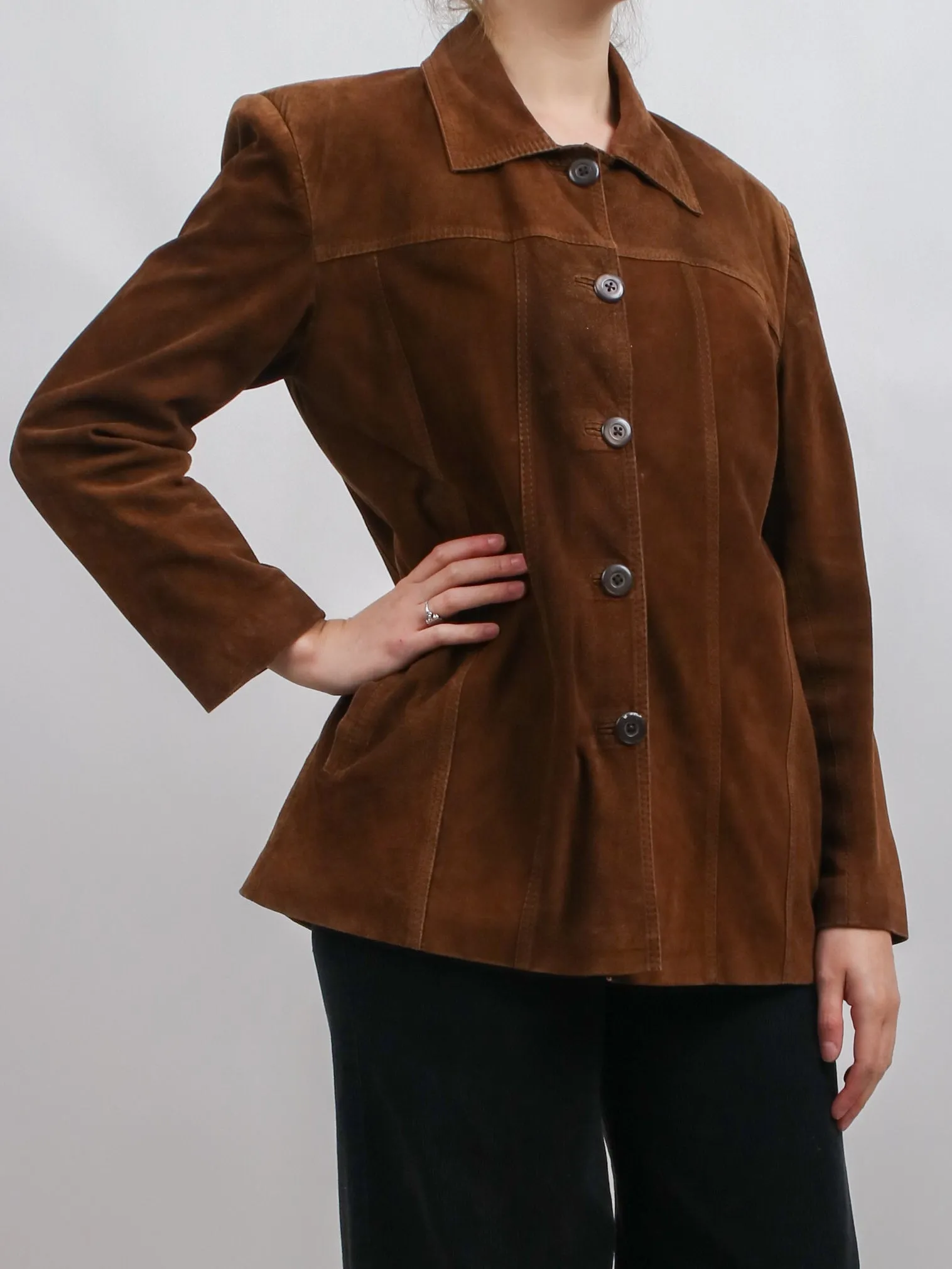 1990s Brown Suede Button Front Jacket