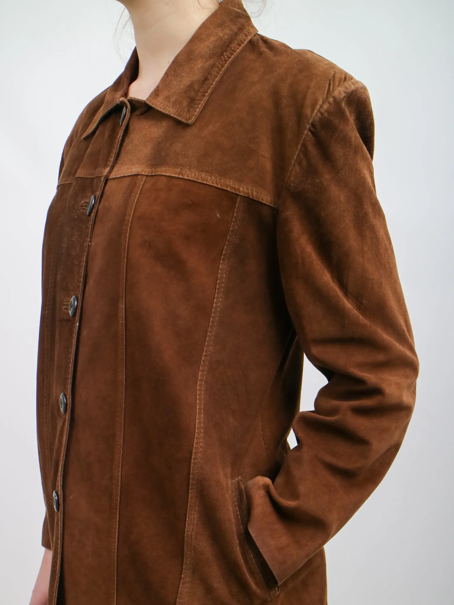 1990s Brown Suede Button Front Jacket