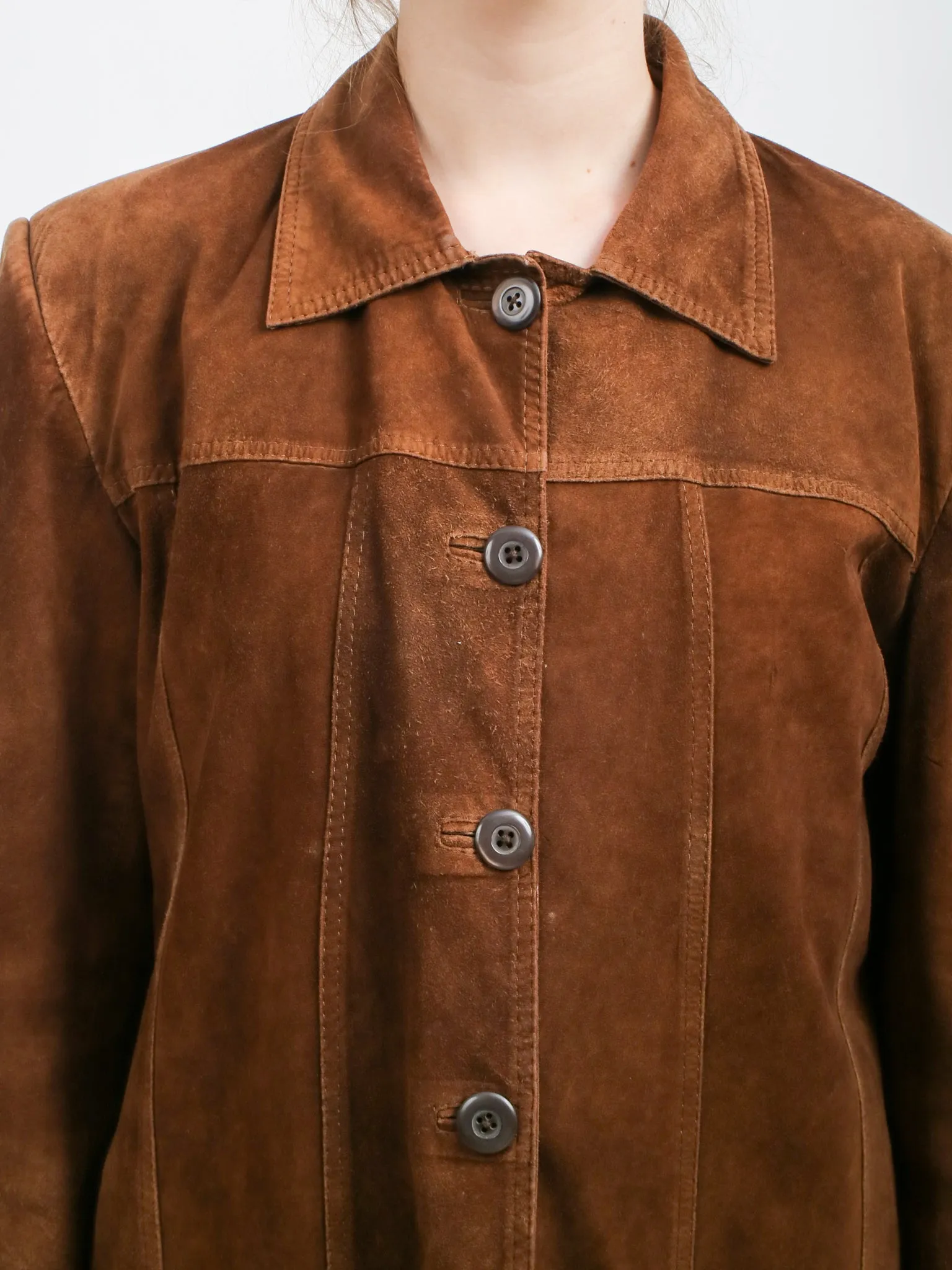 1990s Brown Suede Button Front Jacket
