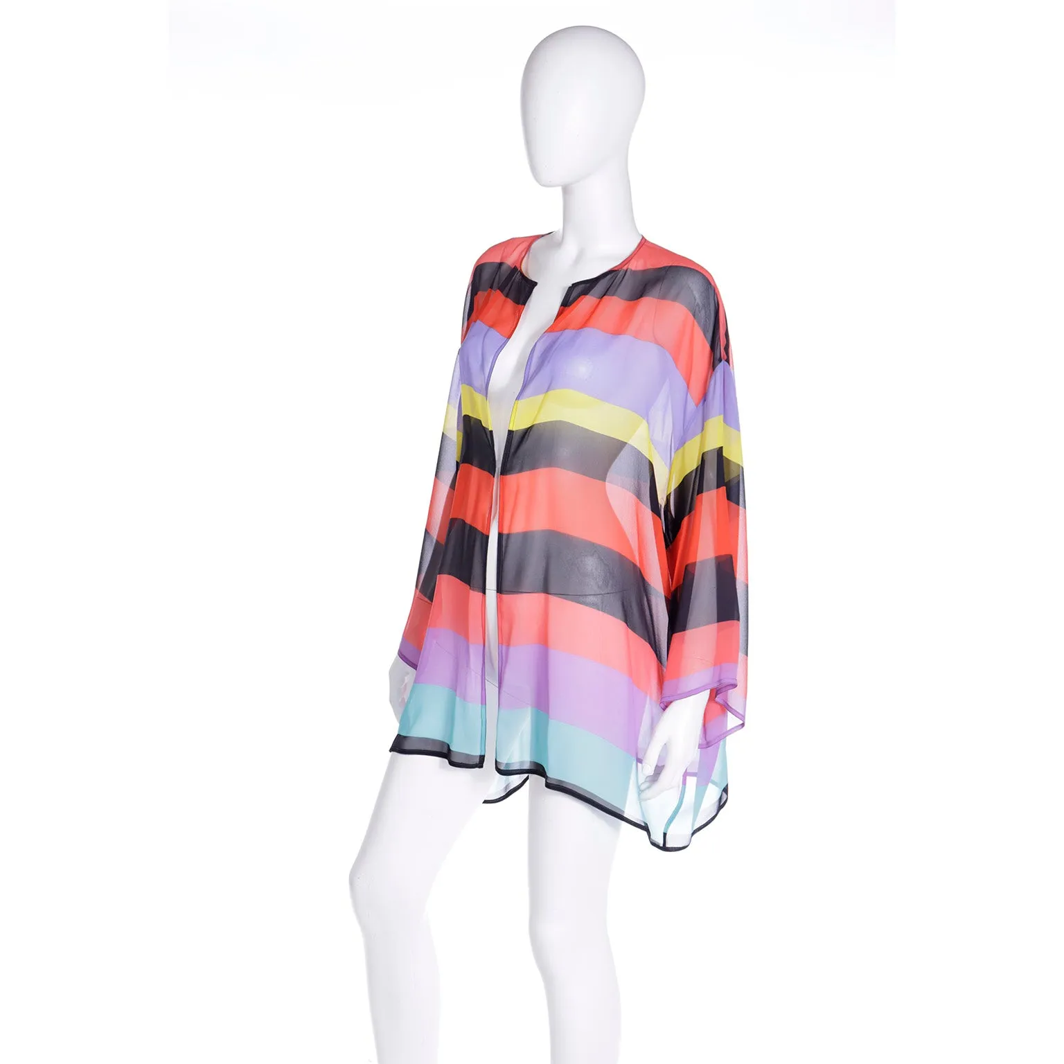 1993 Isaac Mizrahi Gene Meyer Collaboration Open Front Silk Striped Top