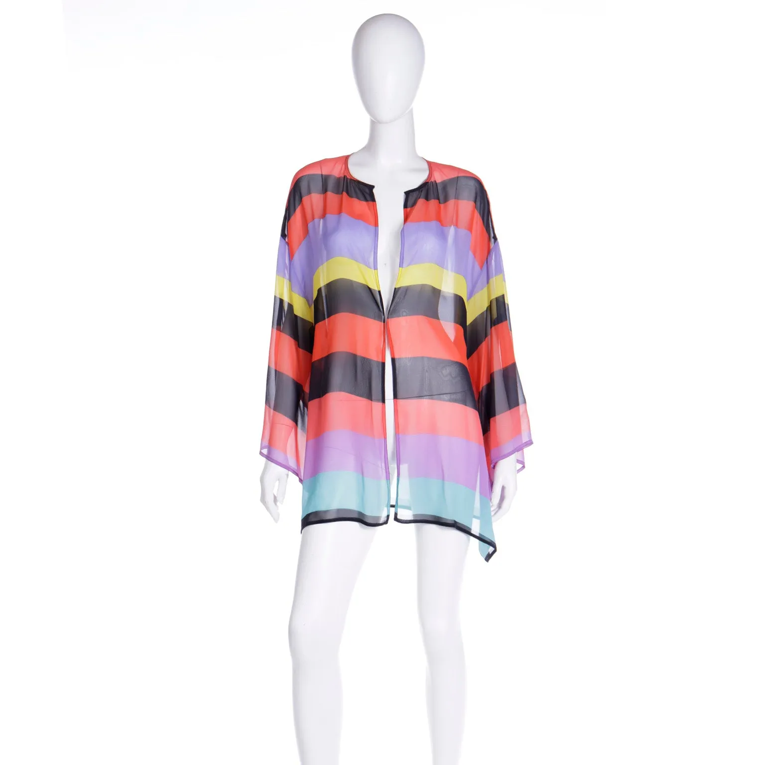 1993 Isaac Mizrahi Gene Meyer Collaboration Open Front Silk Striped Top