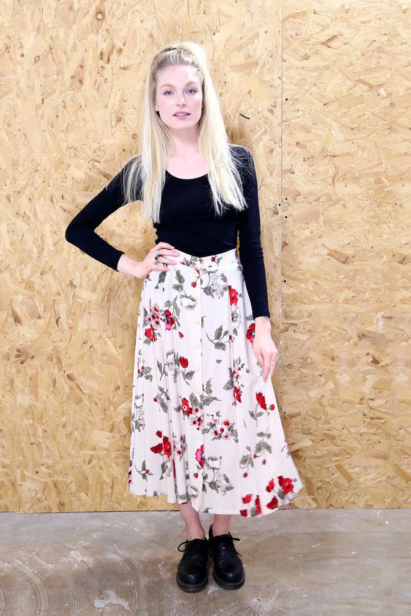 90s Button Down Floral Maxi Skirt