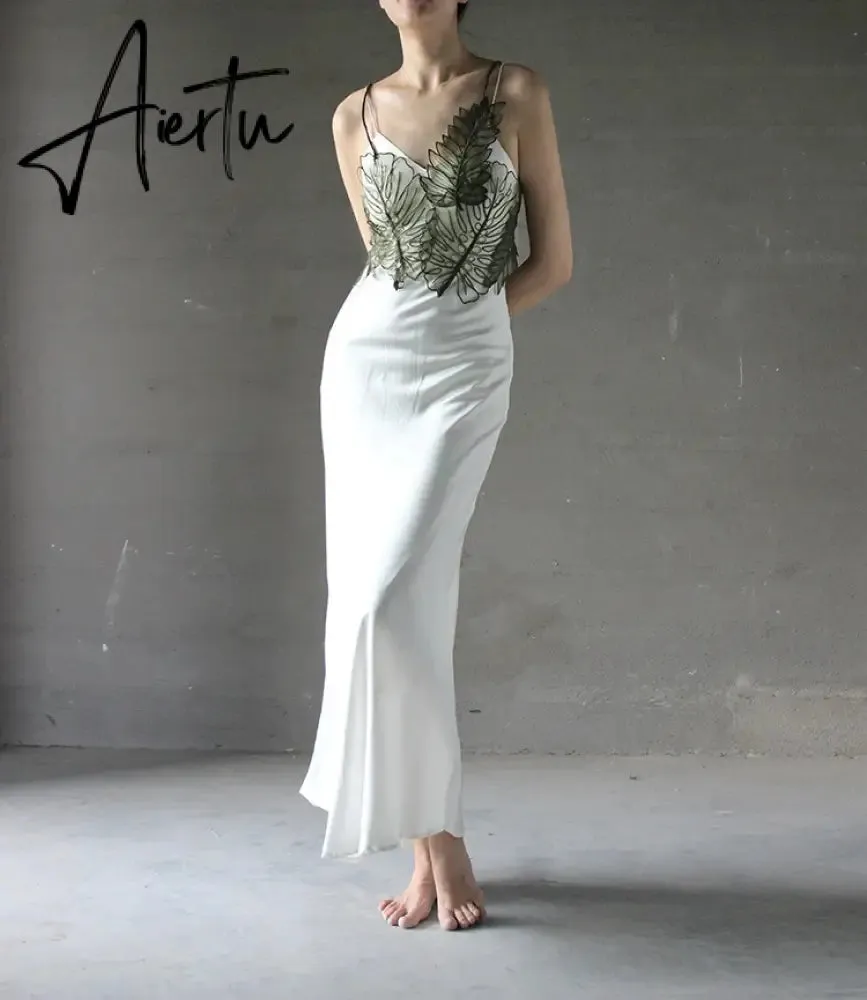 Aiertu Women Tank Top Green Transparent Outfit Camisole  Sexy Embroidered Tanks Organza Leaves Sexy Camis Crop Top