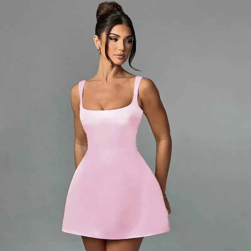 Amozae-hoco dresses -Suspender Big Backless Sexy Dress For Women Slim Solid Sexy Sleeveless Elegant Splice Female Party Evening Short Dress