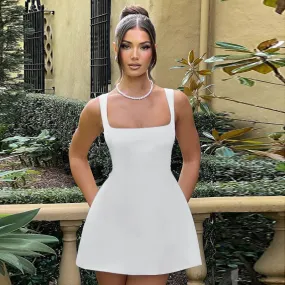 Amozae-hoco dresses -Suspender Big Backless Sexy Dress For Women Slim Solid Sexy Sleeveless Elegant Splice Female Party Evening Short Dress