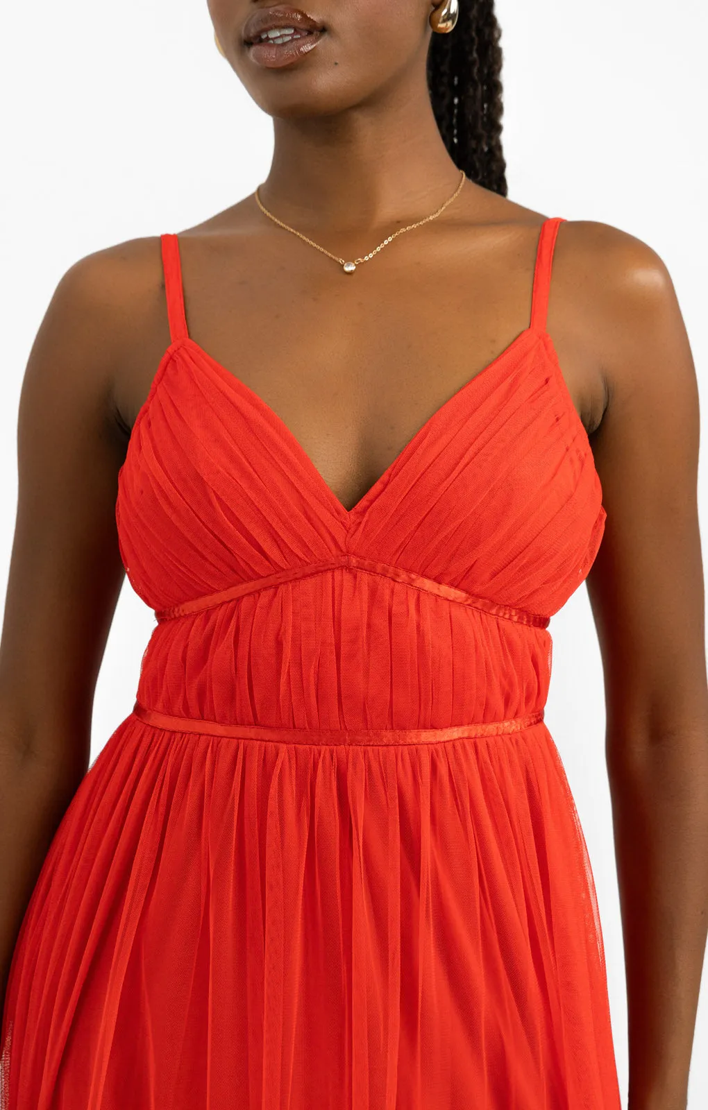 Anaya Tulle Maxi Dress With Tiered Skirt In Bright Red
