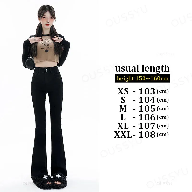 ARWEN & AJH GROUP مجموعه اروين Women Jeans Cotton Denim Flared Pants Elastic Force Vintage Streetwear High Waist Slim Mom Harajuku Trousers Plus Length