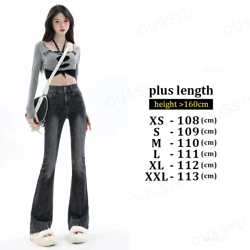 ARWEN & AJH GROUP مجموعه اروين Women Jeans Cotton Denim Flared Pants Elastic Force Vintage Streetwear High Waist Slim Mom Harajuku Trousers Plus Length