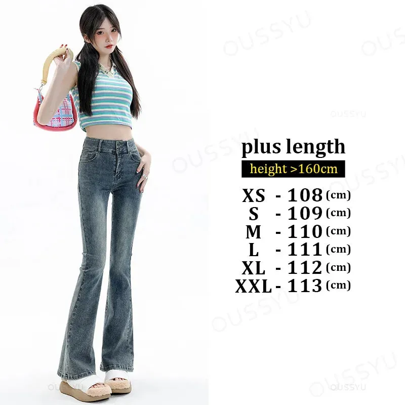 ARWEN & AJH GROUP مجموعه اروين Women Jeans Cotton Denim Flared Pants Elastic Force Vintage Streetwear High Waist Slim Mom Harajuku Trousers Plus Length