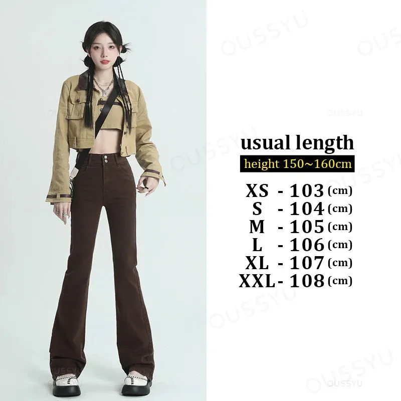 ARWEN & AJH GROUP مجموعه اروين Women Jeans Cotton Denim Flared Pants Elastic Force Vintage Streetwear High Waist Slim Mom Harajuku Trousers Plus Length