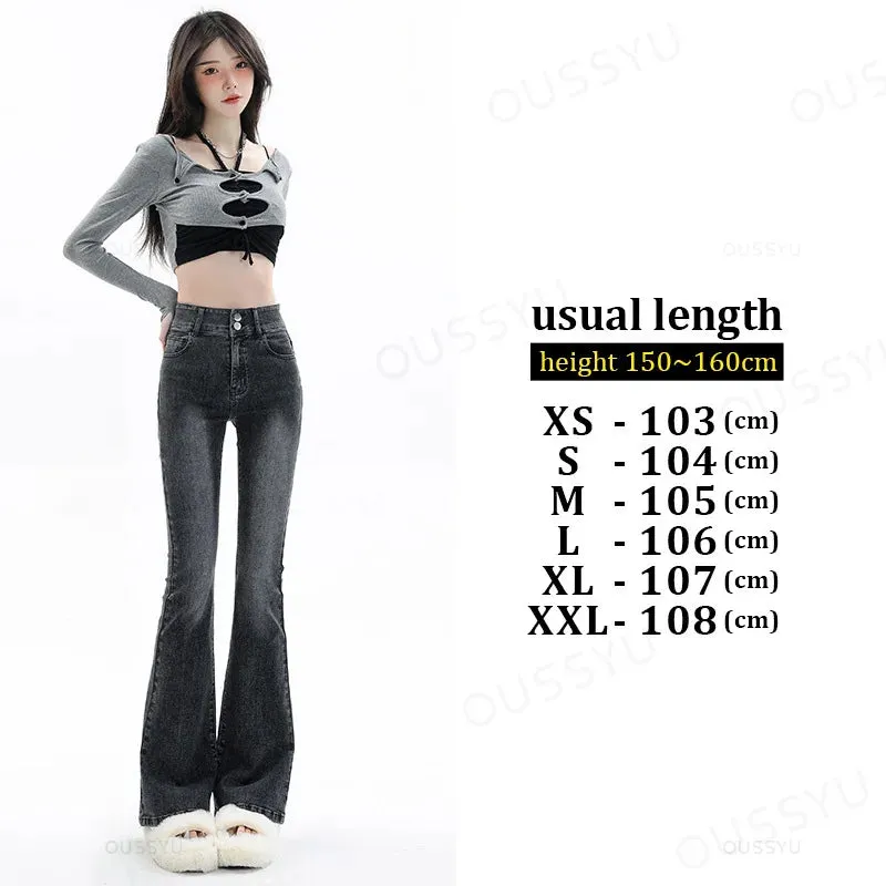 ARWEN & AJH GROUP مجموعه اروين Women Jeans Cotton Denim Flared Pants Elastic Force Vintage Streetwear High Waist Slim Mom Harajuku Trousers Plus Length