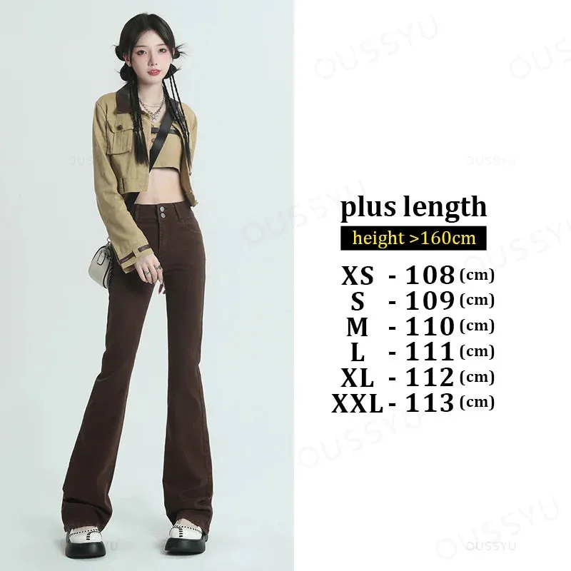 ARWEN & AJH GROUP مجموعه اروين Women Jeans Cotton Denim Flared Pants Elastic Force Vintage Streetwear High Waist Slim Mom Harajuku Trousers Plus Length
