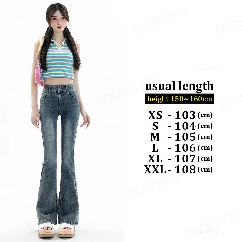 ARWEN & AJH GROUP مجموعه اروين Women Jeans Cotton Denim Flared Pants Elastic Force Vintage Streetwear High Waist Slim Mom Harajuku Trousers Plus Length