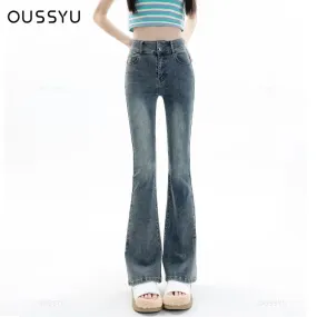 ARWEN & AJH GROUP مجموعه اروين Women Jeans Cotton Denim Flared Pants Elastic Force Vintage Streetwear High Waist Slim Mom Harajuku Trousers Plus Length