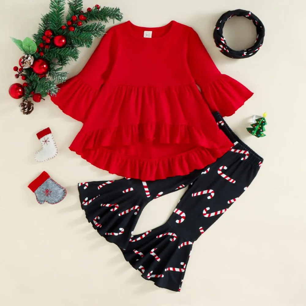 Baby Girls Christmas Autumn/Winter Top   Flared Pants Set Wholesale Girls Clothes