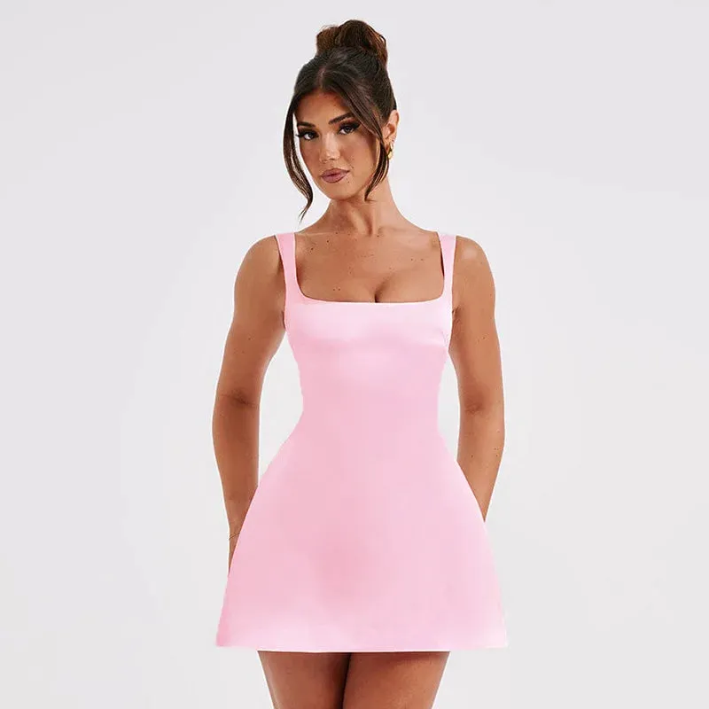 Back To School Joskaa hoco dresses Suspender Big Backless Sexy Dress For Women Slim Solid Sexy Sleeveless Elegant Splice Female Party Evening Short Dress