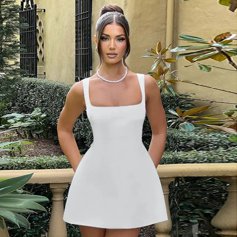 Back To School Joskaa hoco dresses Suspender Big Backless Sexy Dress For Women Slim Solid Sexy Sleeveless Elegant Splice Female Party Evening Short Dress