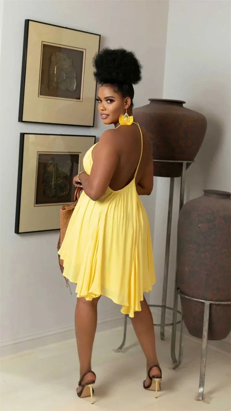 Backless Spaghetti Strap Big Swinging Chiffon Dresses