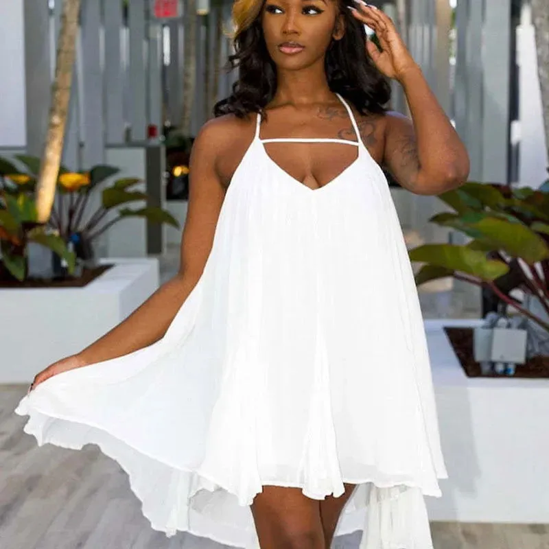 Backless Spaghetti Strap Big Swinging Chiffon Dresses
