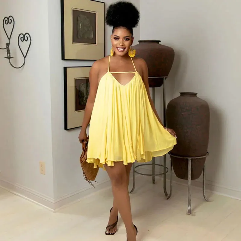 Backless Spaghetti Strap Big Swinging Chiffon Dresses