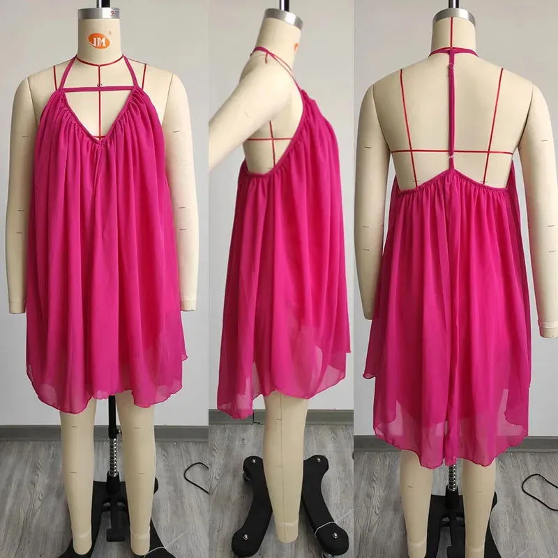 Backless Spaghetti Strap Big Swinging Chiffon Dresses