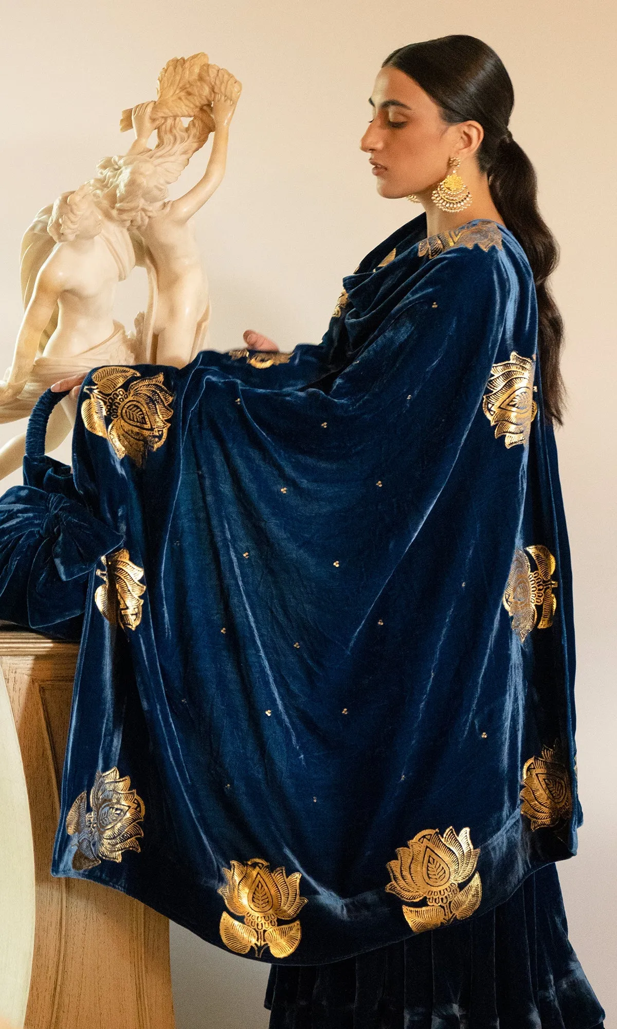 Bareen Foils  - Blue Lotus Shawl with Sequins