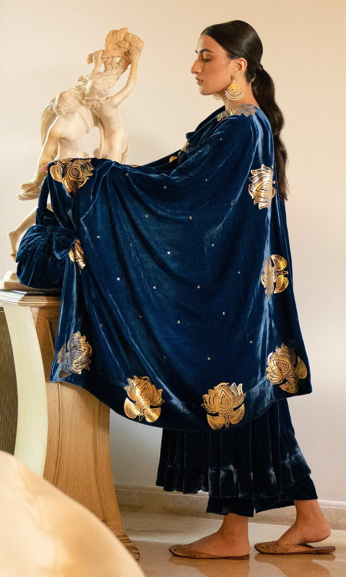 Bareen Foils  - Blue Lotus Shawl with Sequins