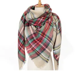 Beige Red and Green Blanket Scarf/ Plaid blanket scarf/ Beige plaid scarf/ Women Scarf/ Gift Shawl
