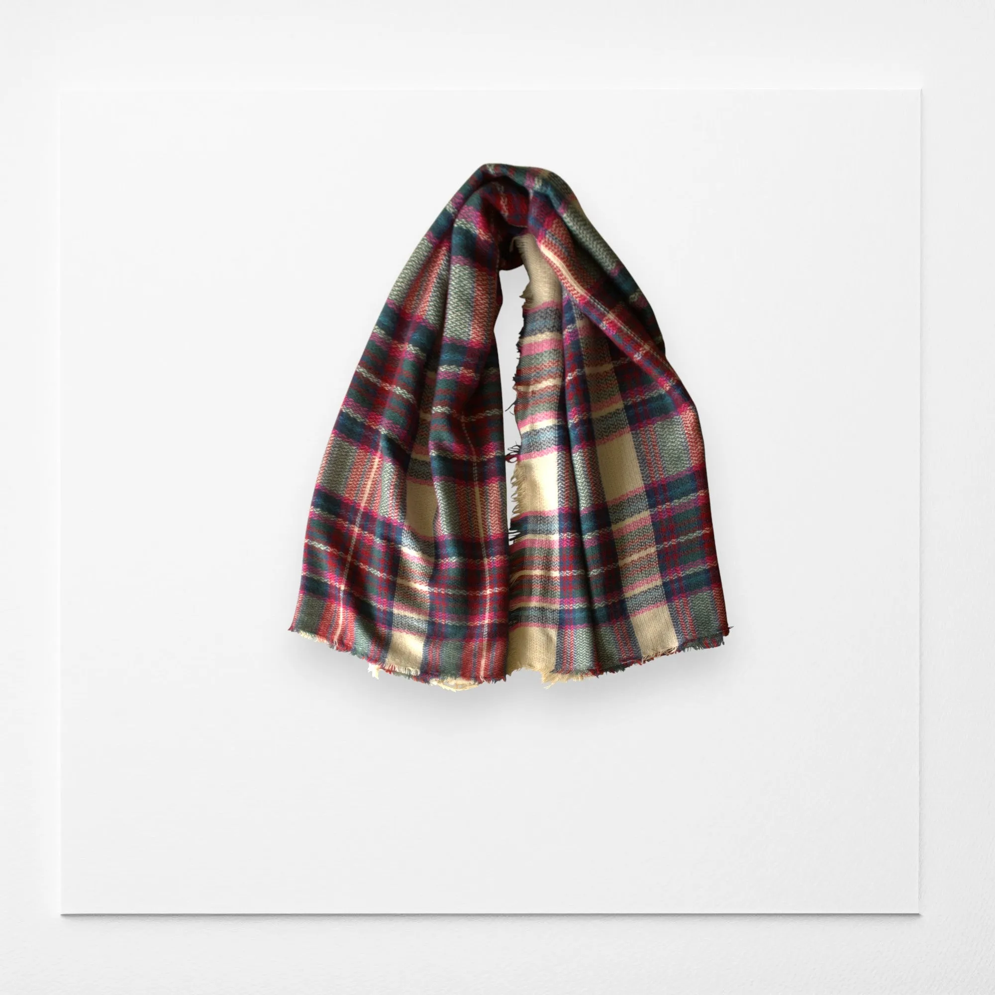 Beige Red and Green Blanket Scarf/ Plaid blanket scarf/ Beige plaid scarf/ Women Scarf/ Gift Shawl