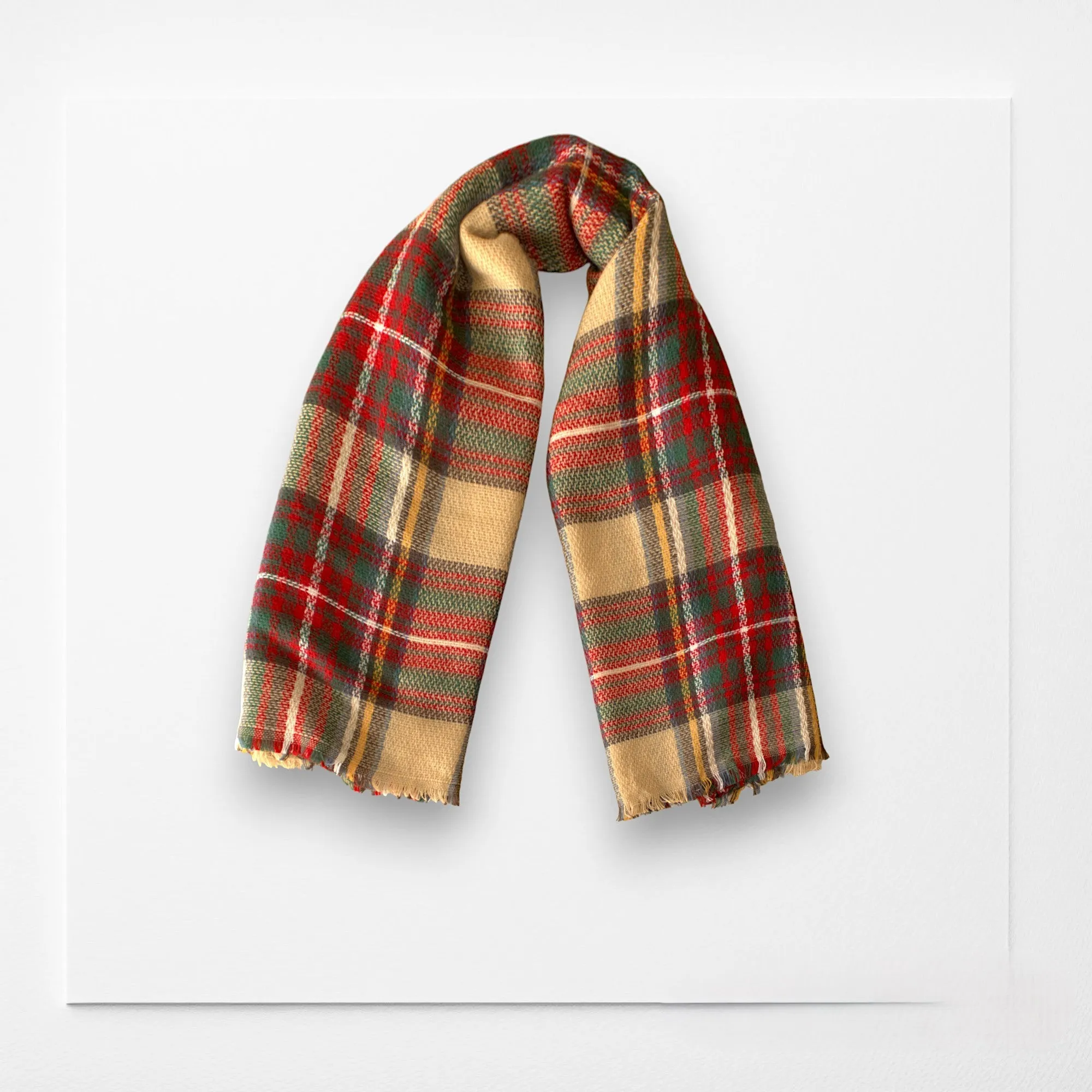 Beige, Red and Green Plaid Blanket Scarf/ Oversized Scarf/ Plaid Shawl/ Bridesmaid Gifts/ Christmas Plaid Scarf/ Throw plaid blanket/ Plaid Women's Blanket Scarf/ Women Scarf/ Gifts for Her/ Women Shawl/ Bridesmaid Scarf/ Fall Scarf