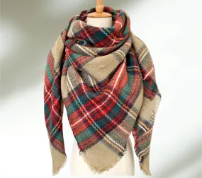 Beige, Red and Green Plaid Blanket Scarf/ Oversized Scarf/ Plaid Shawl/ Bridesmaid Gifts/ Christmas Plaid Scarf/ Throw plaid blanket/ Plaid Women's Blanket Scarf/ Women Scarf/ Gifts for Her/ Women Shawl/ Bridesmaid Scarf/ Fall Scarf