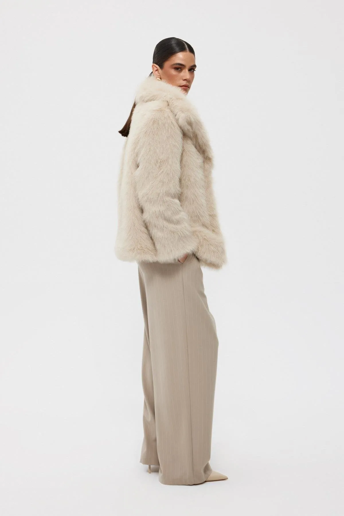 Beige Short Faux Fur Jacket