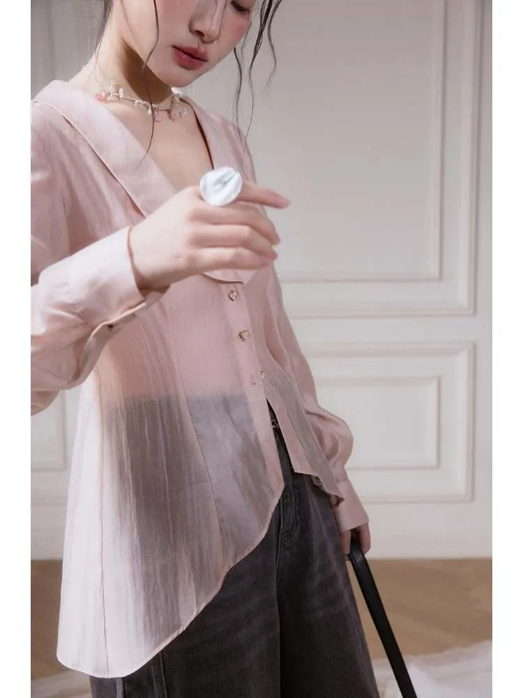 Big Collar Sheer Shirt & Camisole【s0000007879】