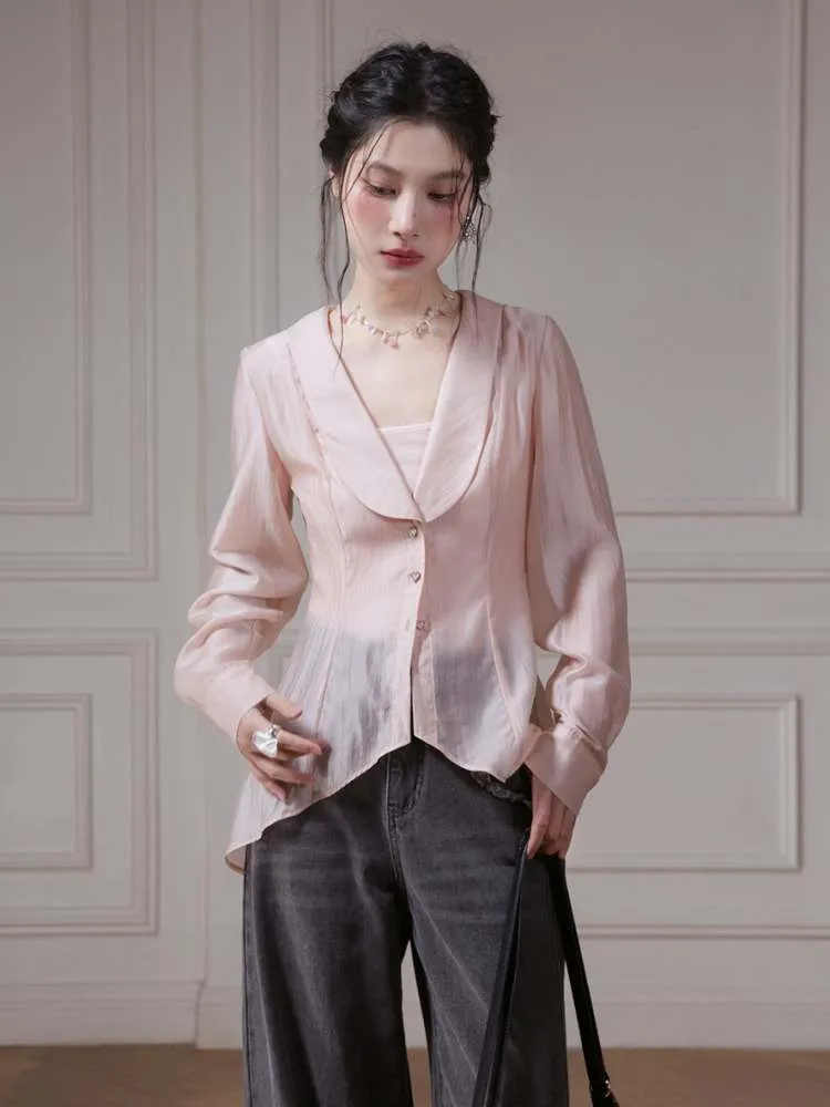 Big Collar Sheer Shirt & Camisole【s0000007879】