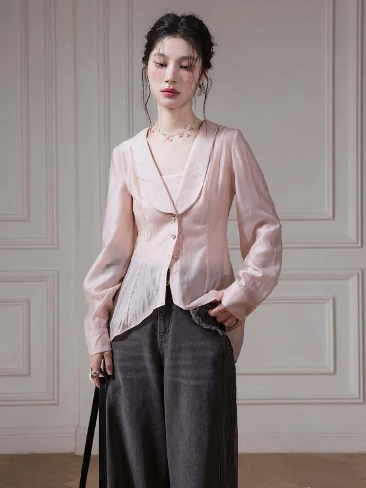 Big Collar Sheer Shirt & Camisole【s0000007879】