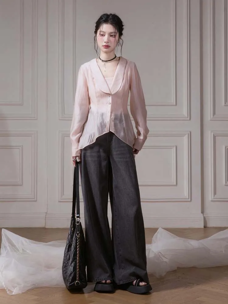 Big Collar Sheer Shirt & Camisole【s0000007879】