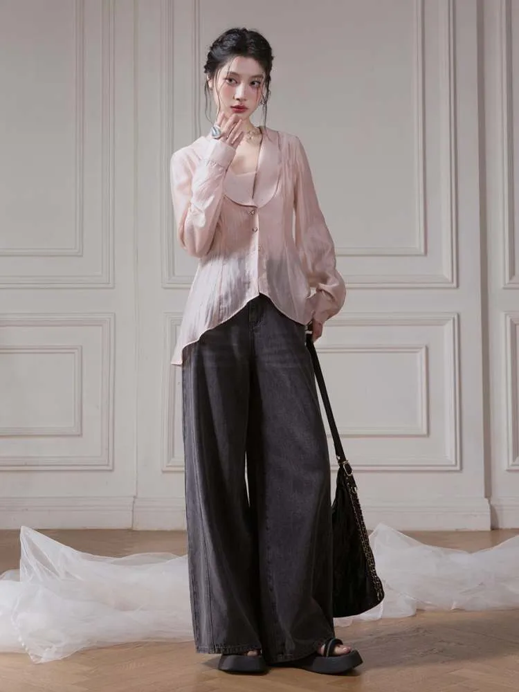 Big Collar Sheer Shirt & Camisole【s0000007879】