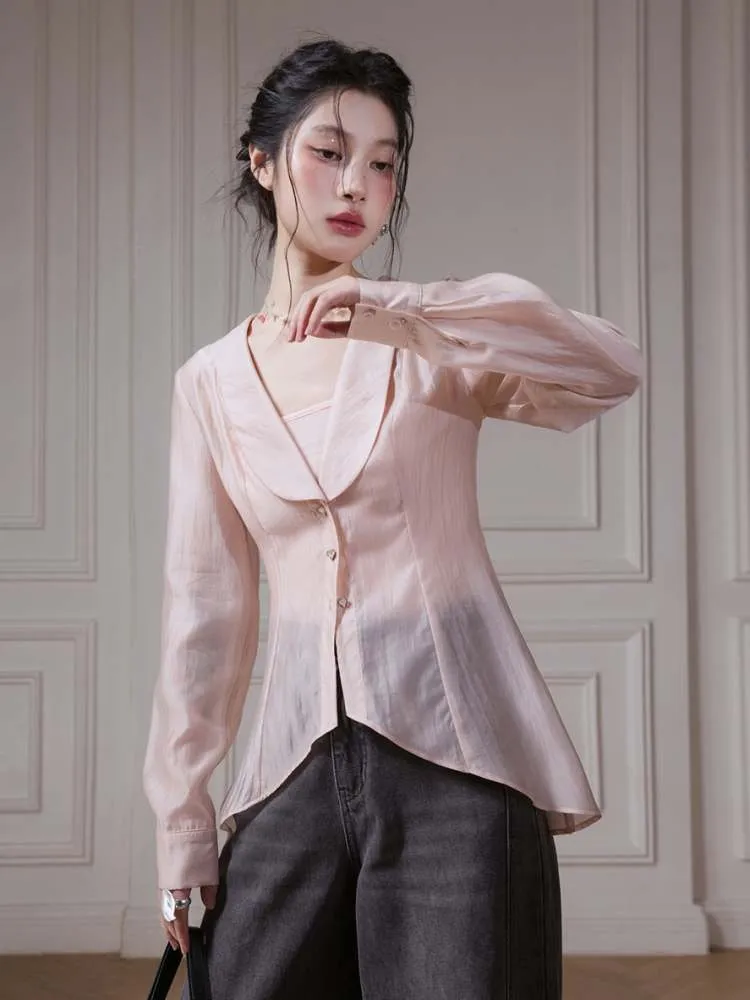Big Collar Sheer Shirt & Camisole【s0000007879】