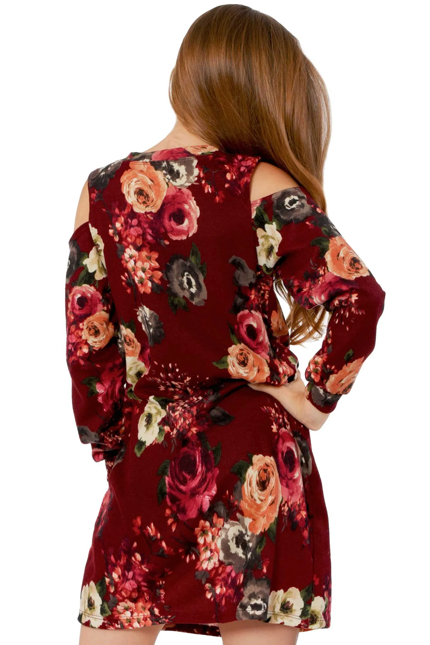 Big Girls Long Sleeve Cold Shoulder Floral Knit Dress
