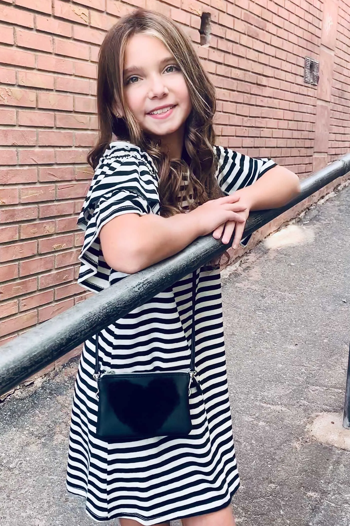 Big Girls Ruffle Short Sleeve Striped Knit Dress