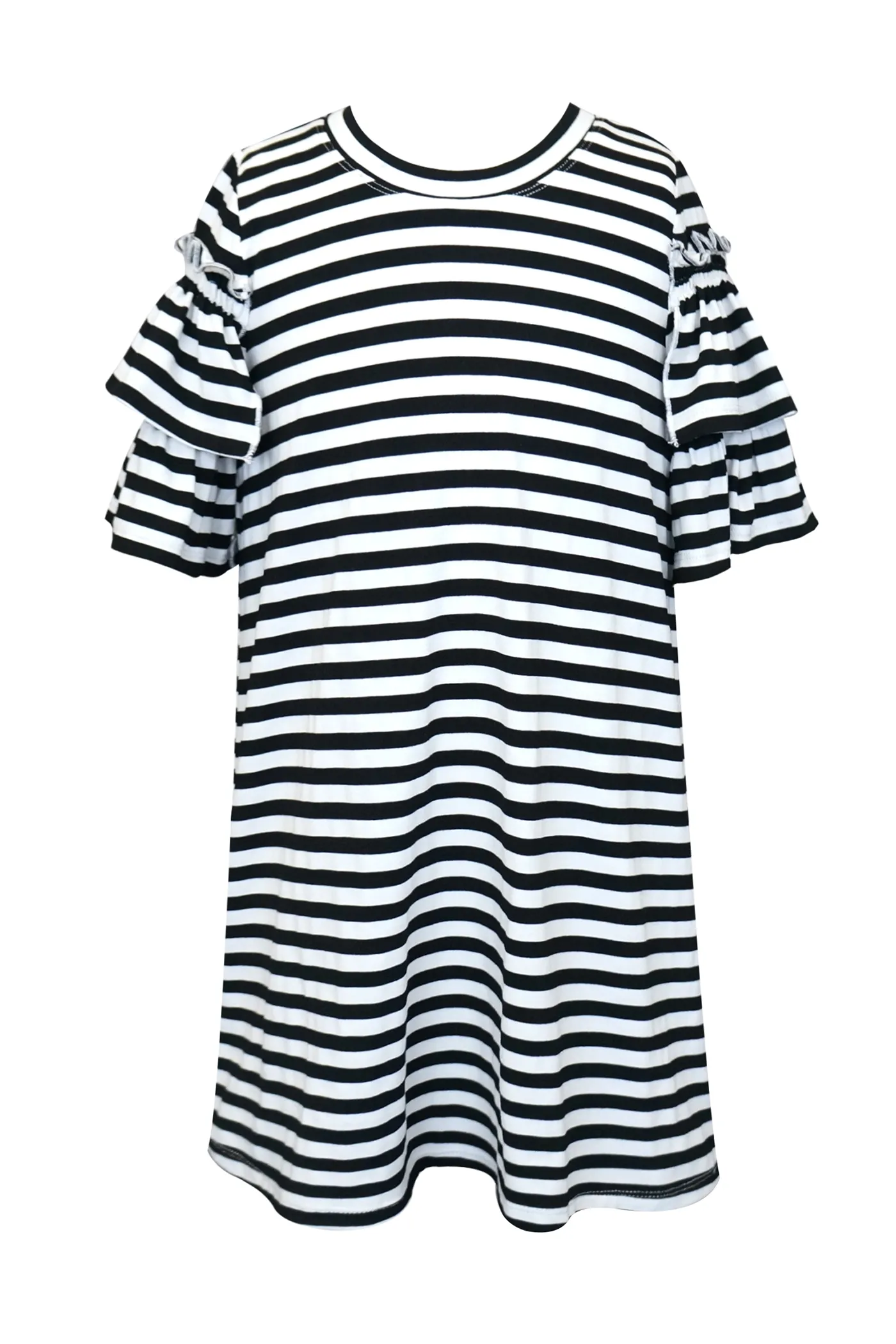 Big Girls Ruffle Short Sleeve Striped Knit Dress