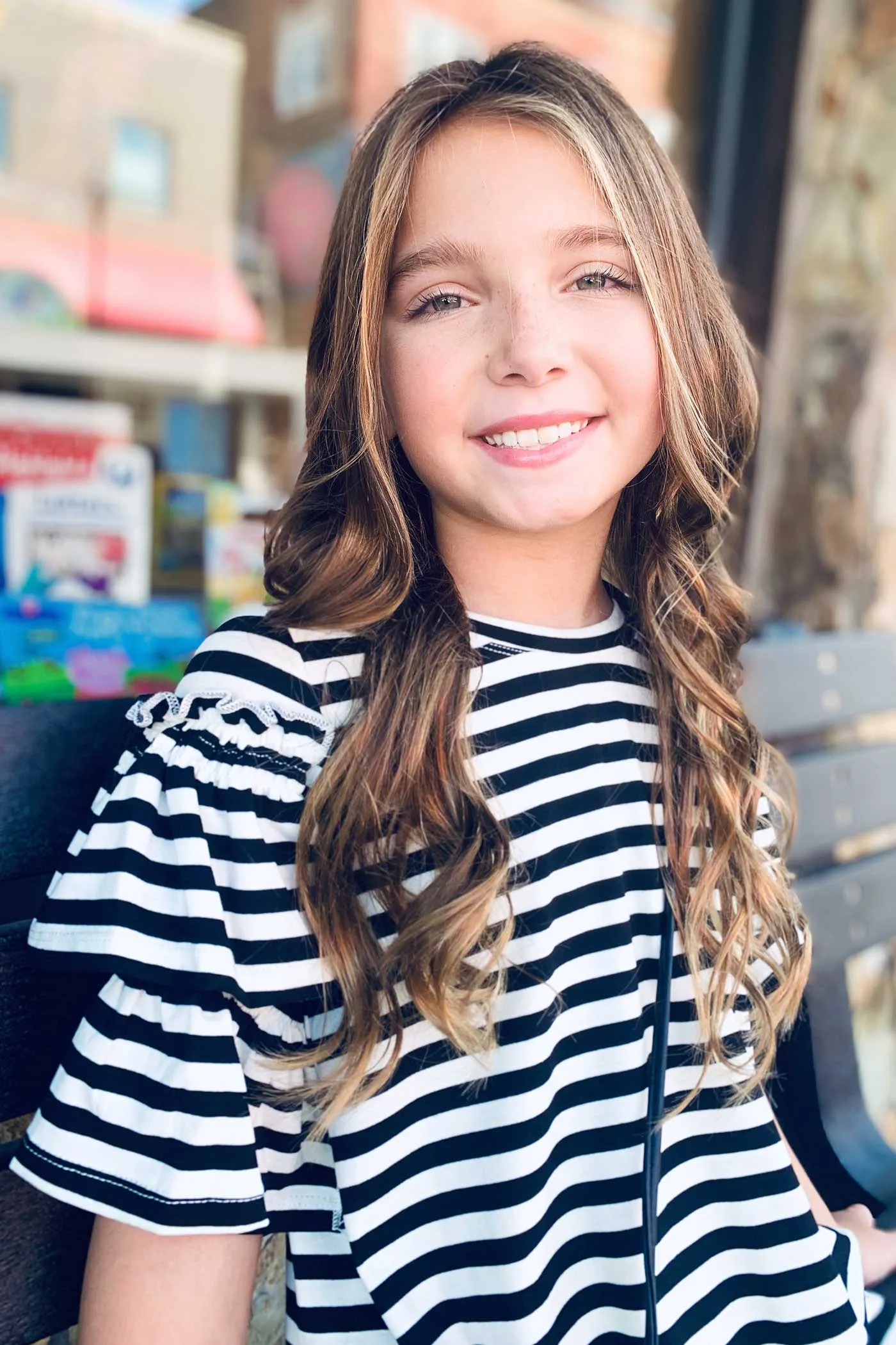 Big Girls Ruffle Short Sleeve Striped Knit Dress