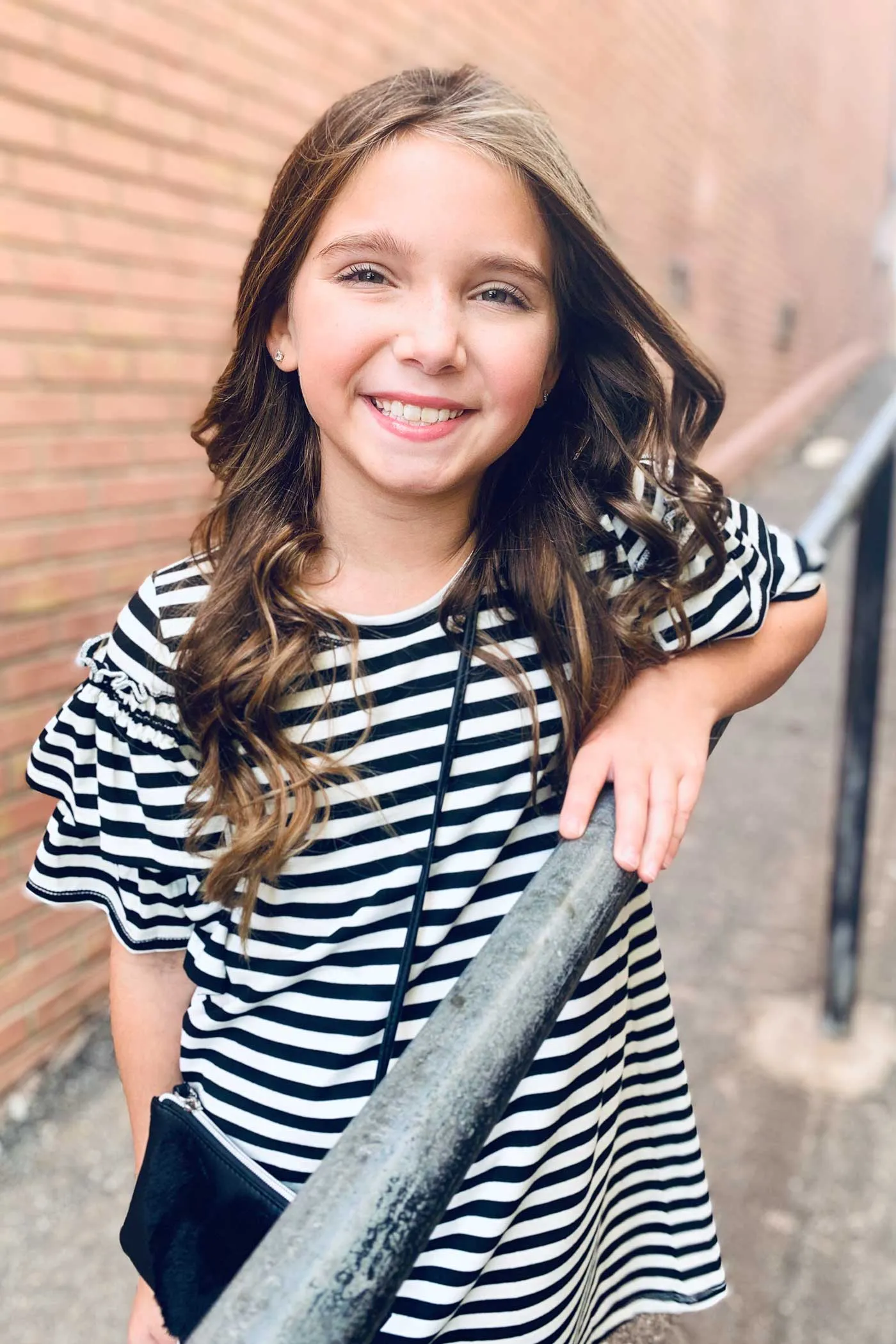 Big Girls Ruffle Short Sleeve Striped Knit Dress