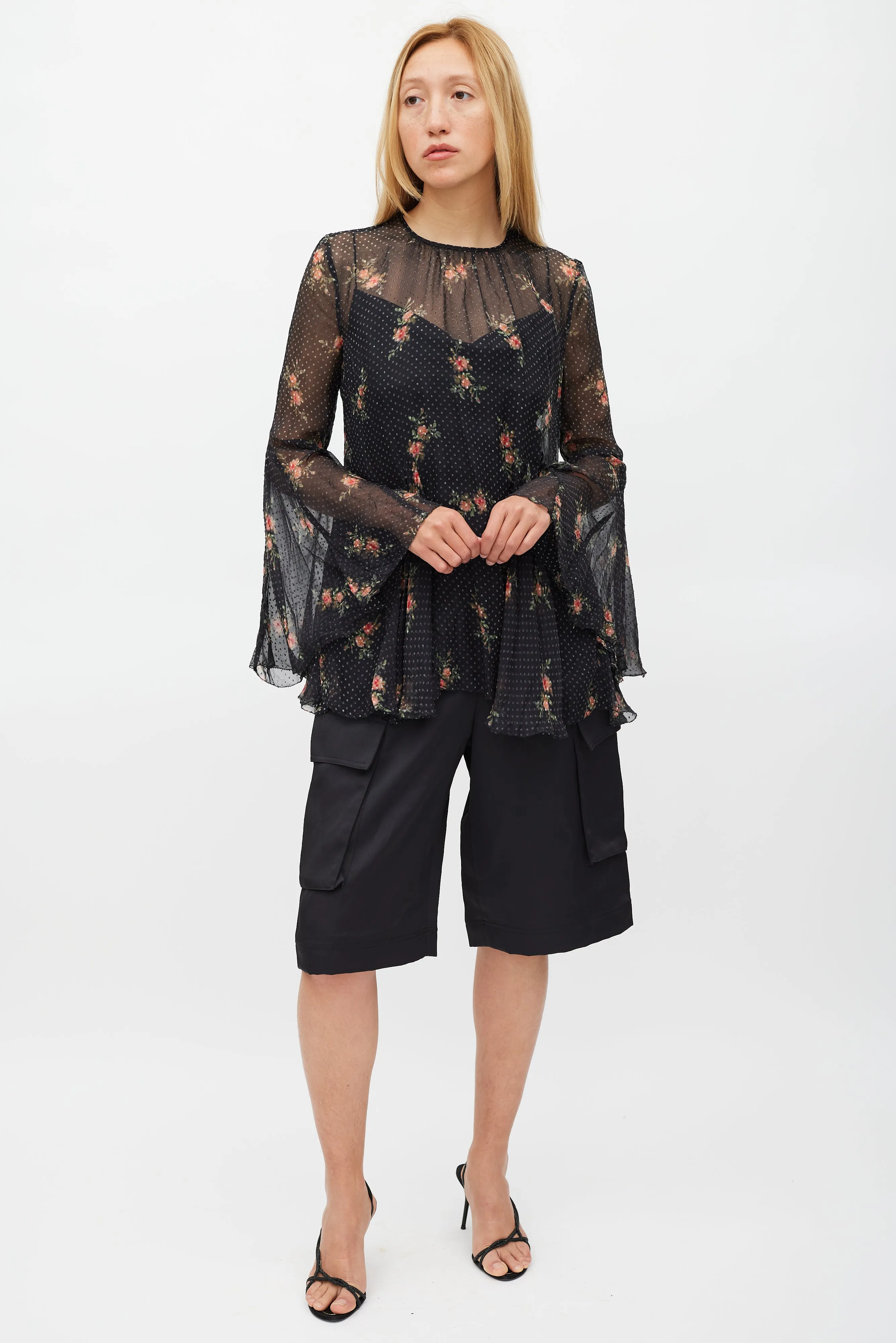 Black & Multi Colour Floral Folly Godet Top